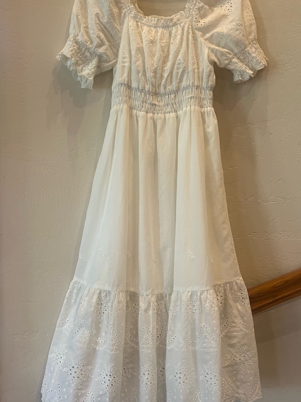 Love Riche White Eyelet Maxi Dress with Puff Sleeves